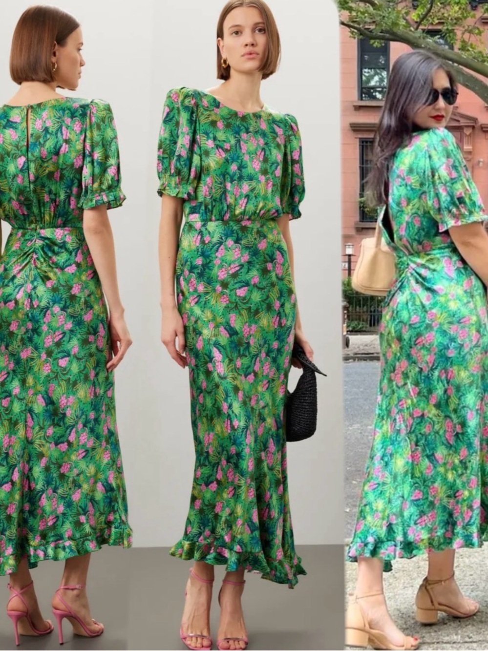 SALONI Vida Green Floral Dress
Green Tropical with Puff Sleeves size US 8